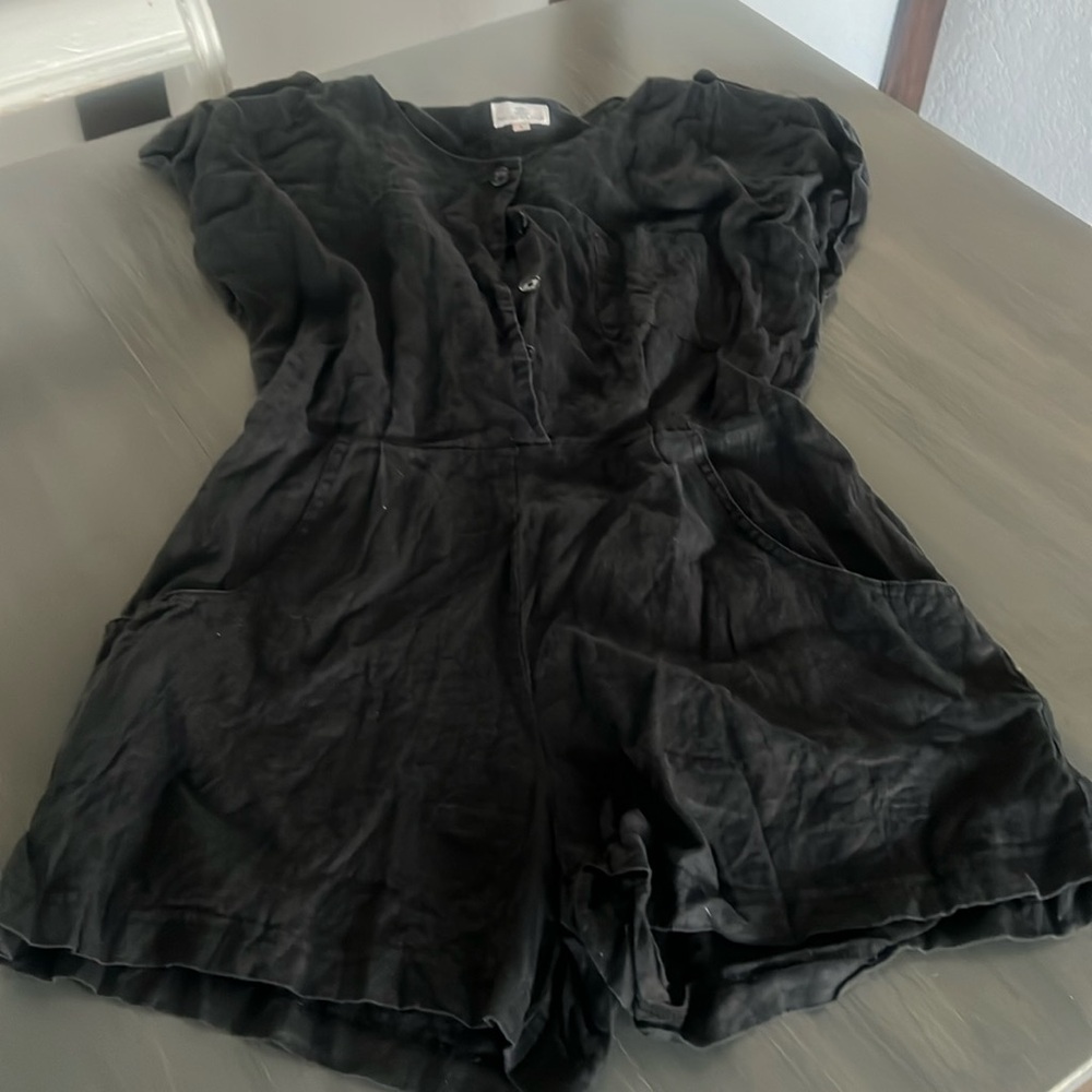 Black linen button up romper by miguelina